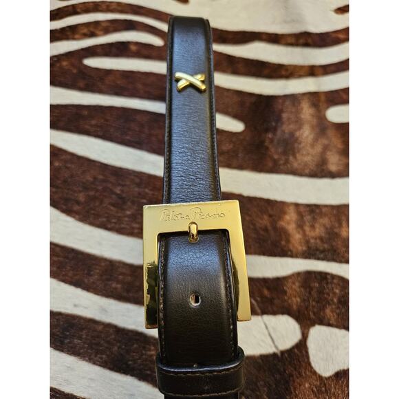 Vintage PALOMA PICASSO Black Leather Belt X Gold 1.5" Sz M/75 Made in Italy - Picture 10 of 10